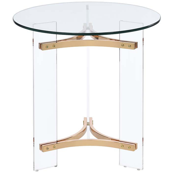 24"" Gold And Clear Glass And Metal Round End Table