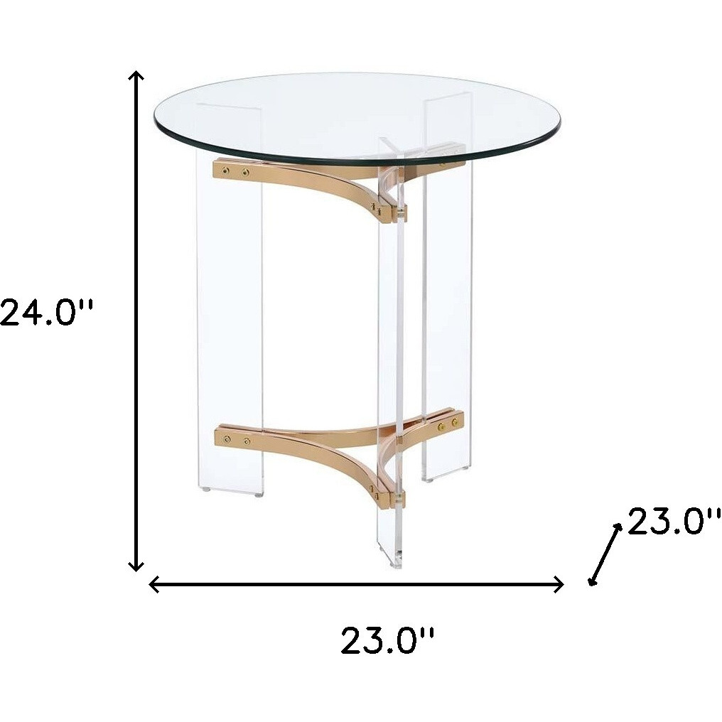 24"" Gold And Clear Glass And Metal Round End Table