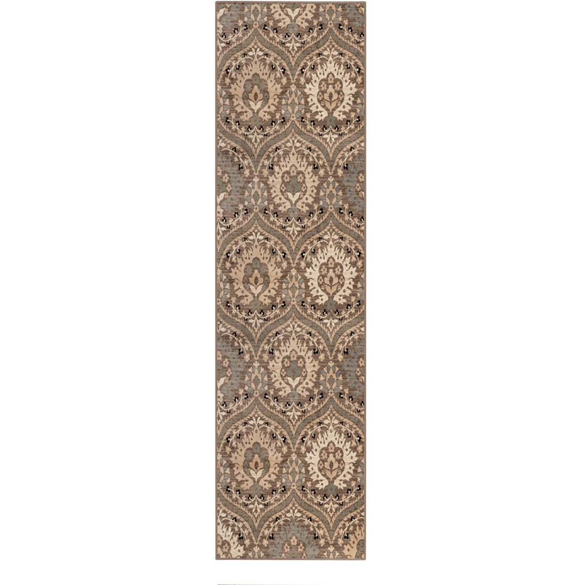 12' Runner Ivory Beige And Light Blue Floral Stain Resistant Runner Rug
