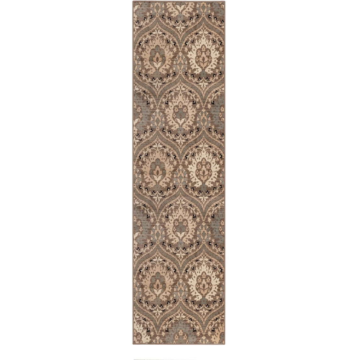 8' Ivory Beige And Light Blue Floral Stain Resistant Runner Rug