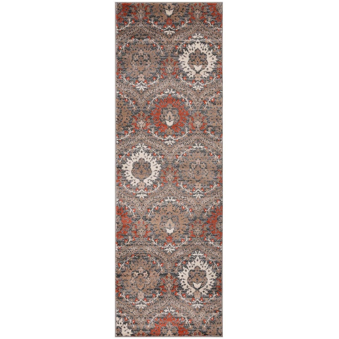 8' Runner Rust Floral Stain Resistant Runner Rug