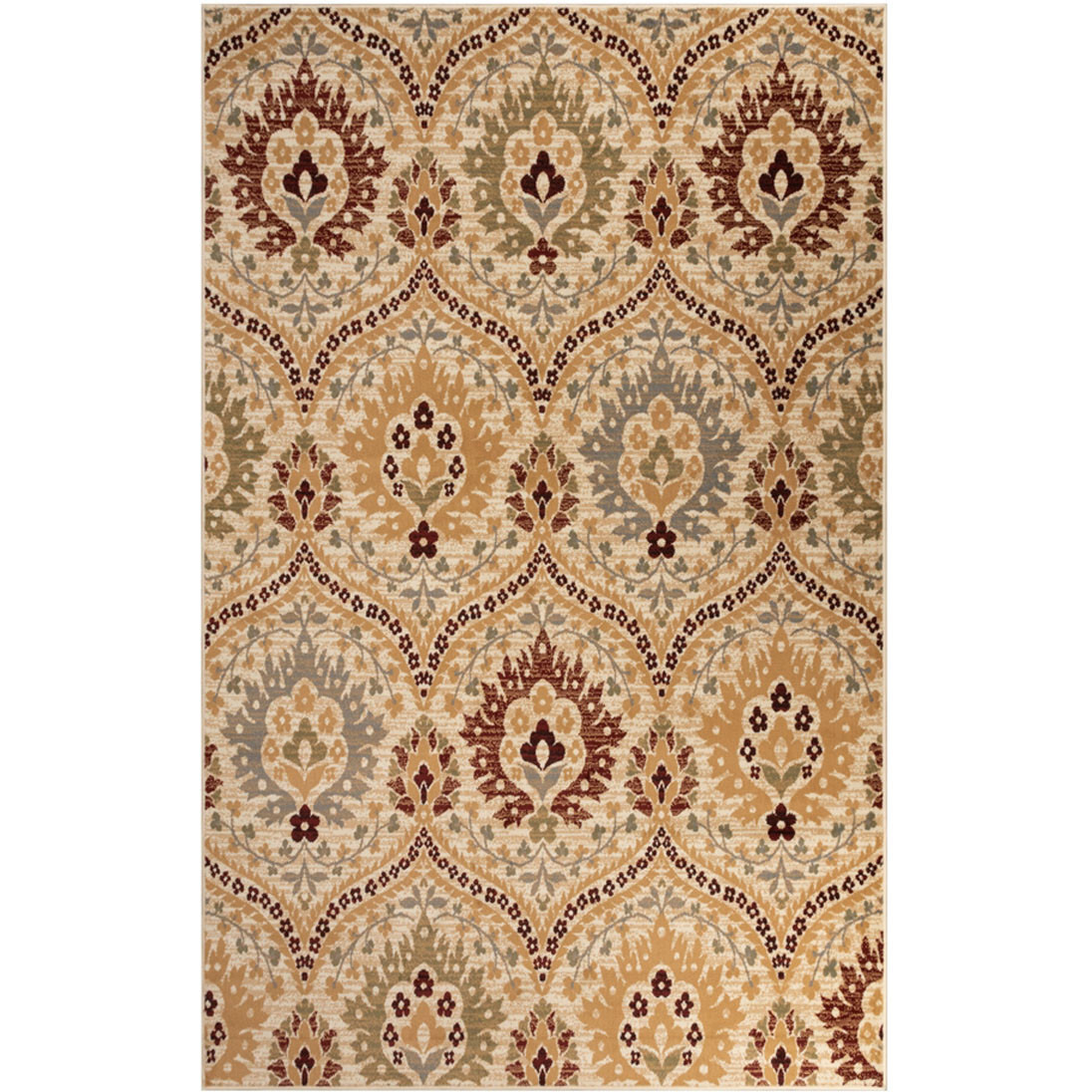 4' X 6' Camel Gray And Rust Floral Stain Resistant Area Rug