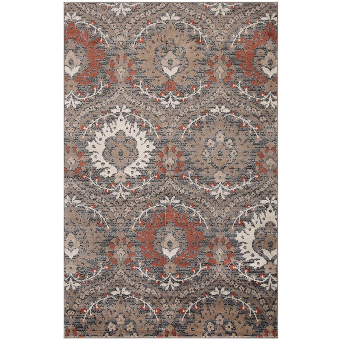5' X 8' Rust Floral Stain Resistant Area Rug