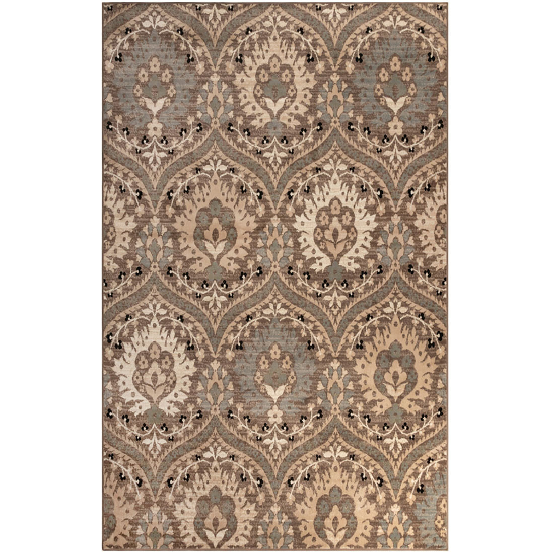 7' X 9' Ivory Beige And Light Blue Floral Stain Resistant Area Rug