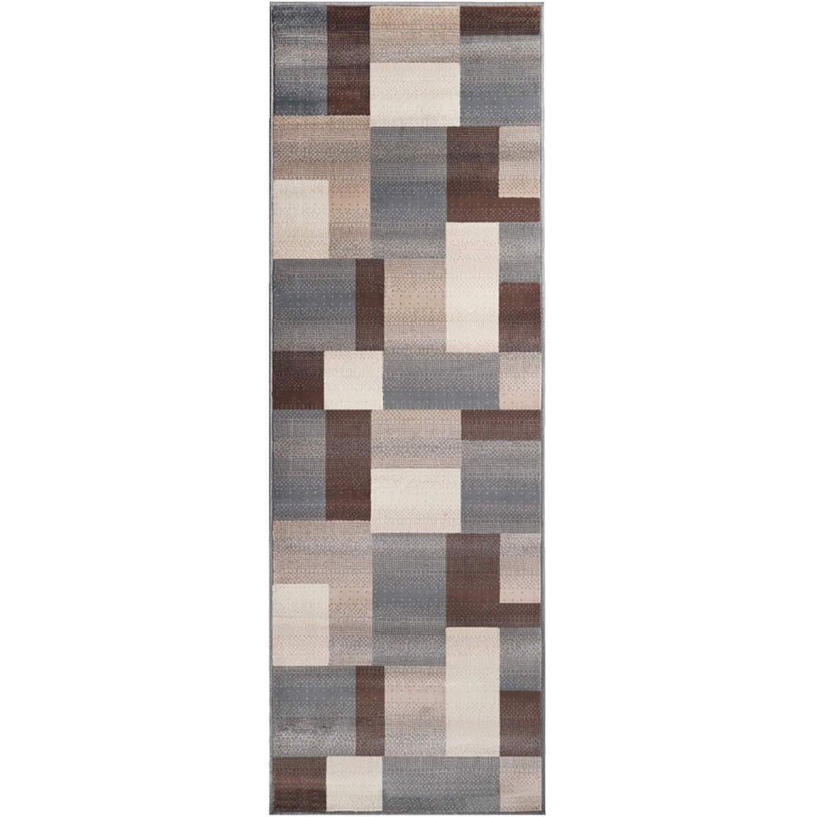 10' Grey Patchwork Stain Resistant Runner Rug