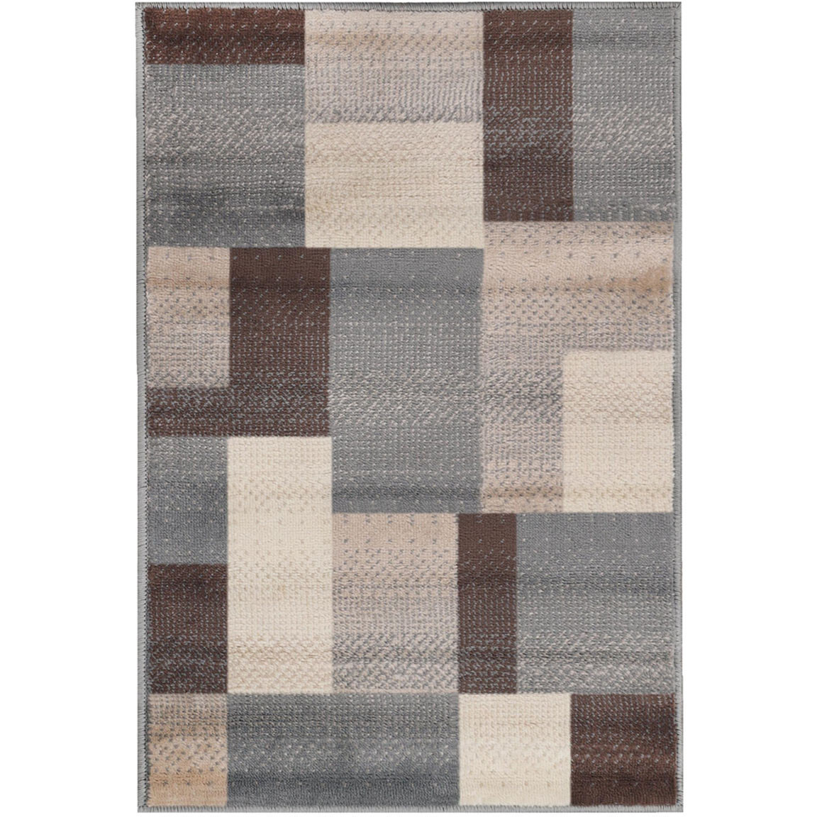 4' X 6' Grey Patchwork Power Loom Stain Resistant Area Rug