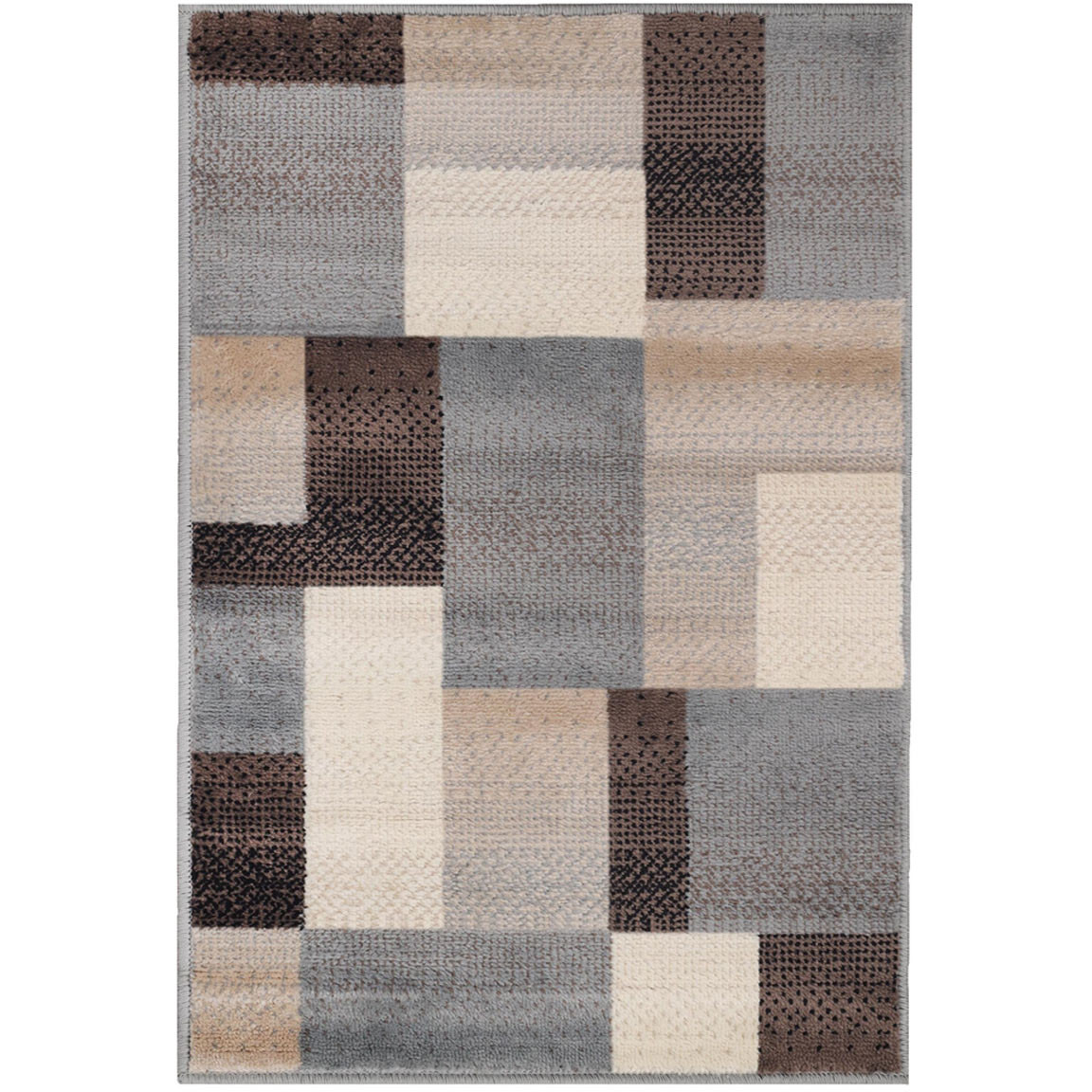 4' X 6' Grey-Brown Patchwork Power Loom Stain Resistant Area Rug