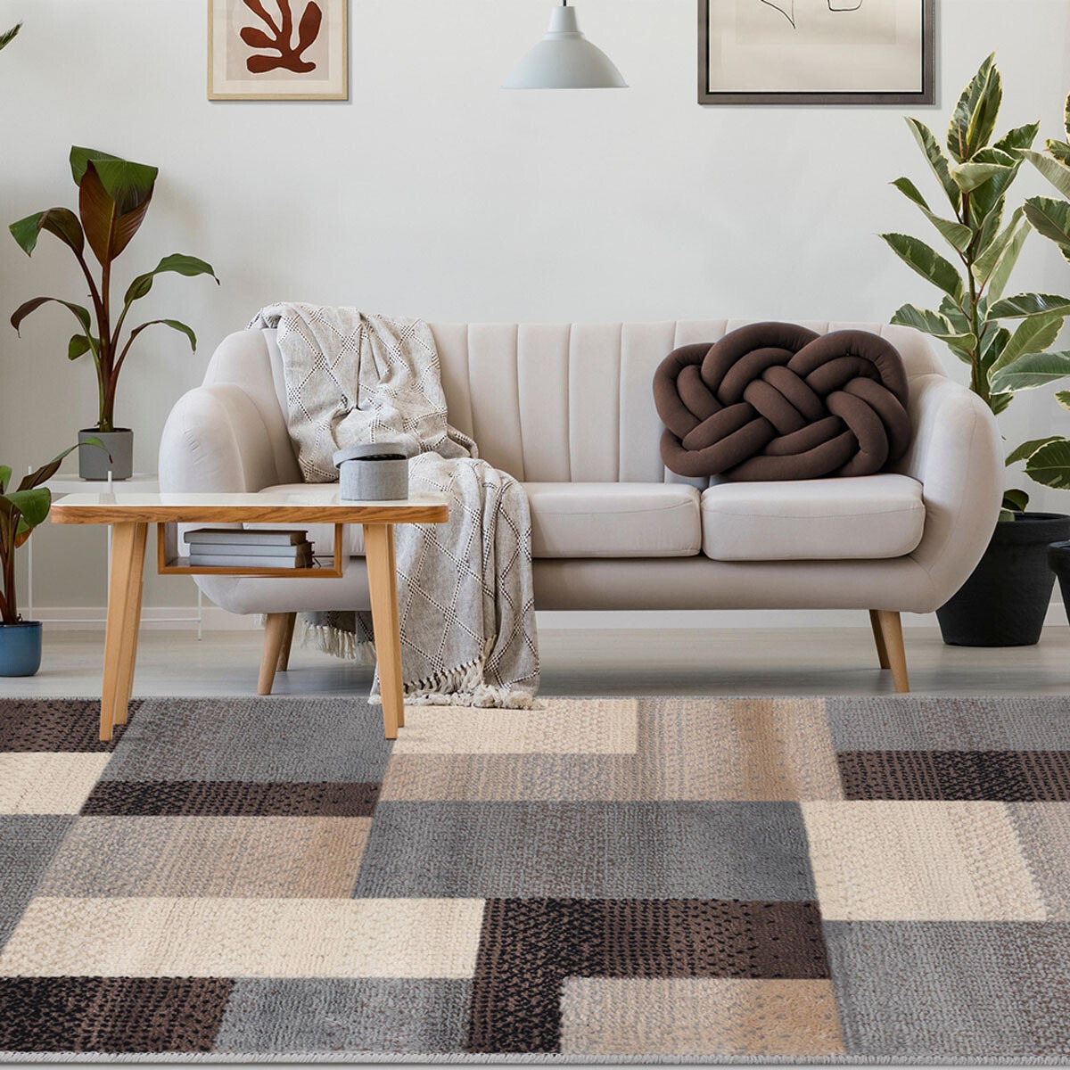 4' X 6' Grey-Brown Patchwork Power Loom Stain Resistant Area Rug