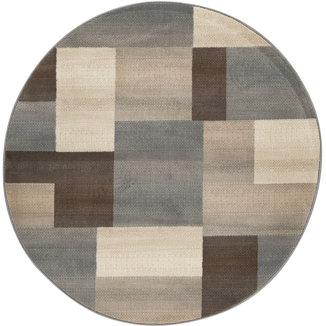 5' Round Grey Round Patchwork Power Loom Stain Resistant Area Rug