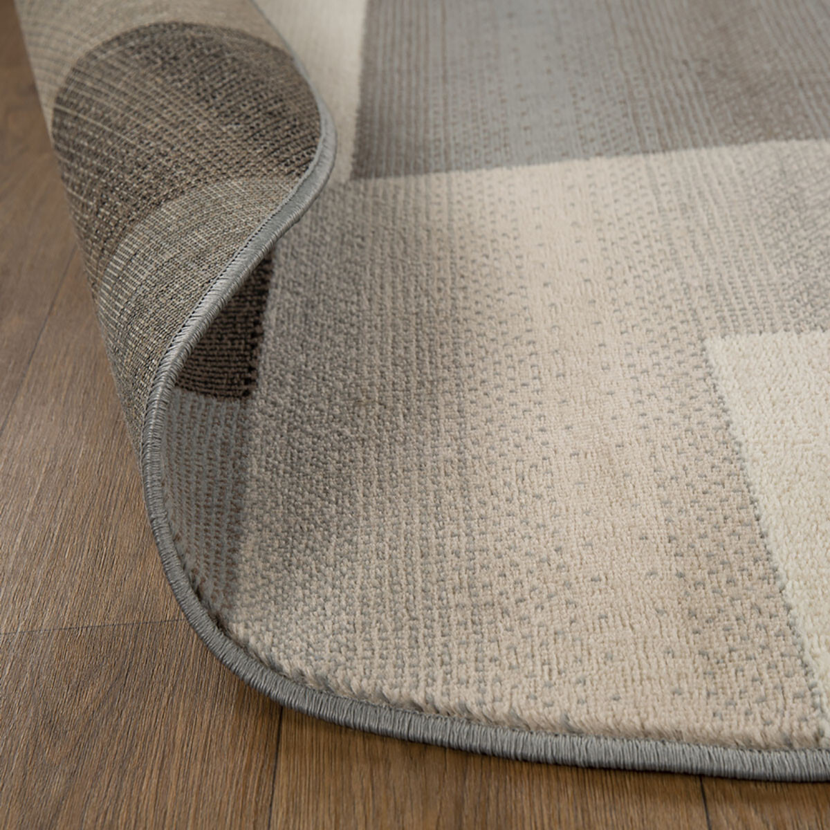 5' Round Grey-Brown Round Patchwork Power Loom Stain Resistant Area Rug