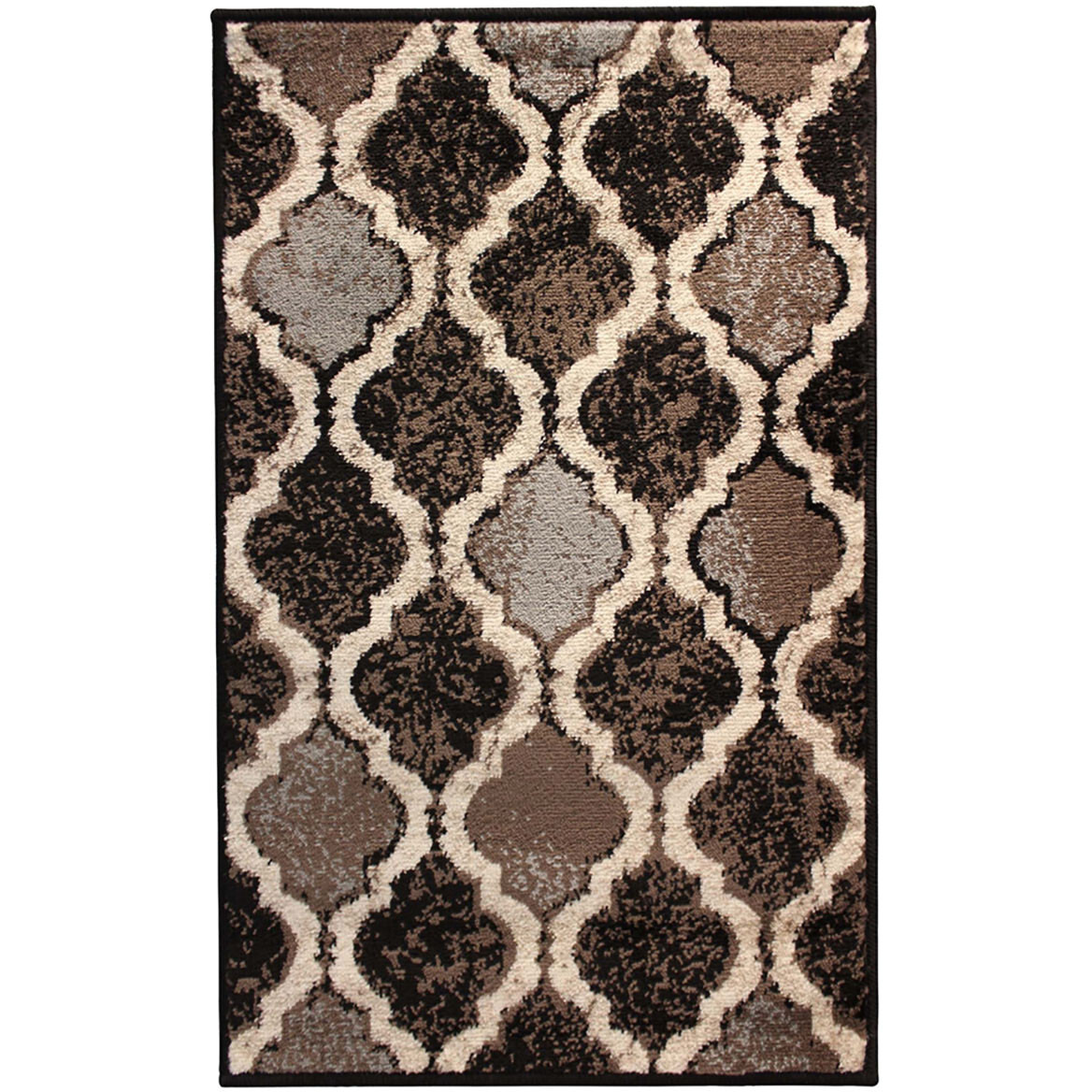6' X 9' Chocolate Quatrefoil Power Loom Distressed Stain Resistant Area Rug