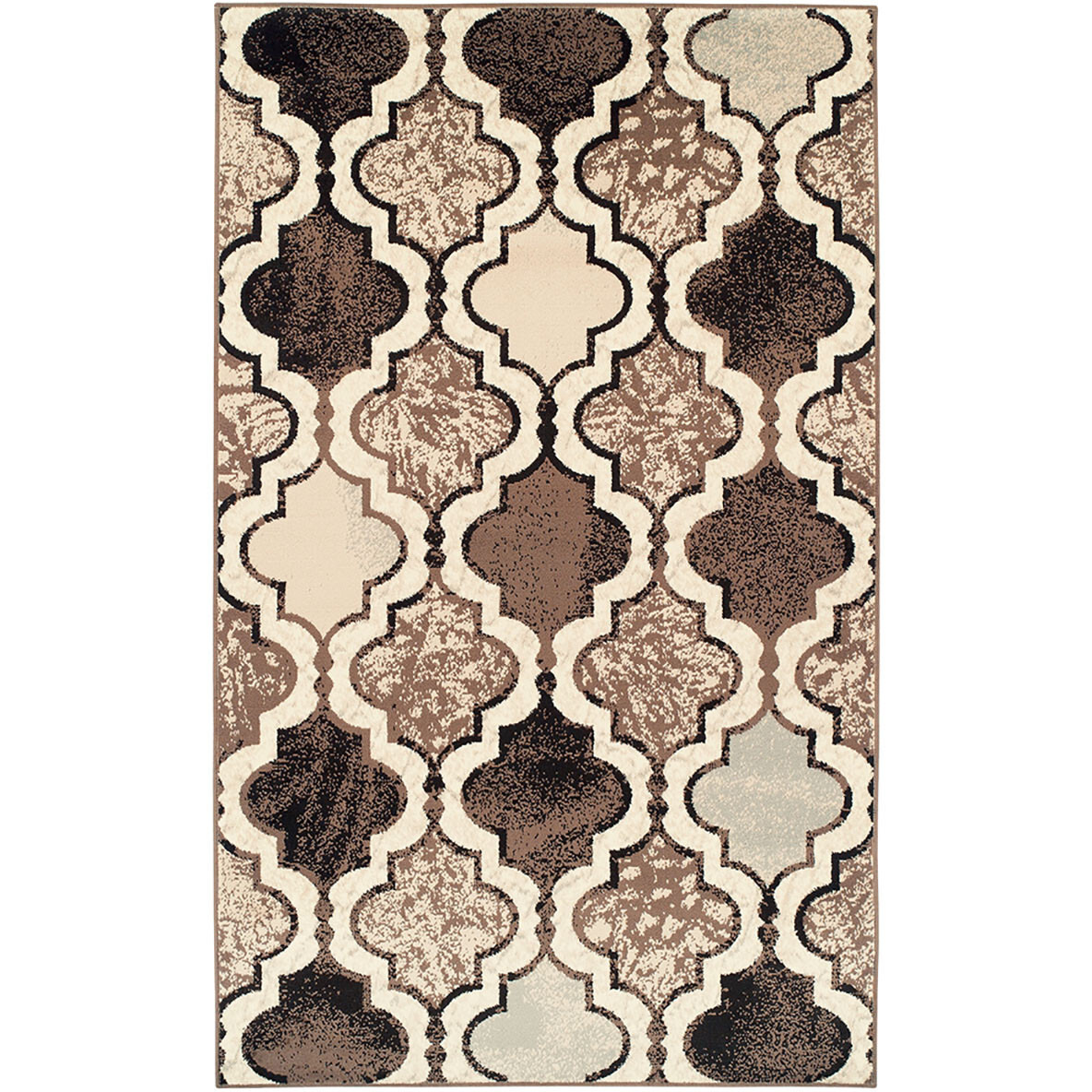 8' X 10' Ivory Quatrefoil Power Loom Distressed Stain Resistant Area Rug