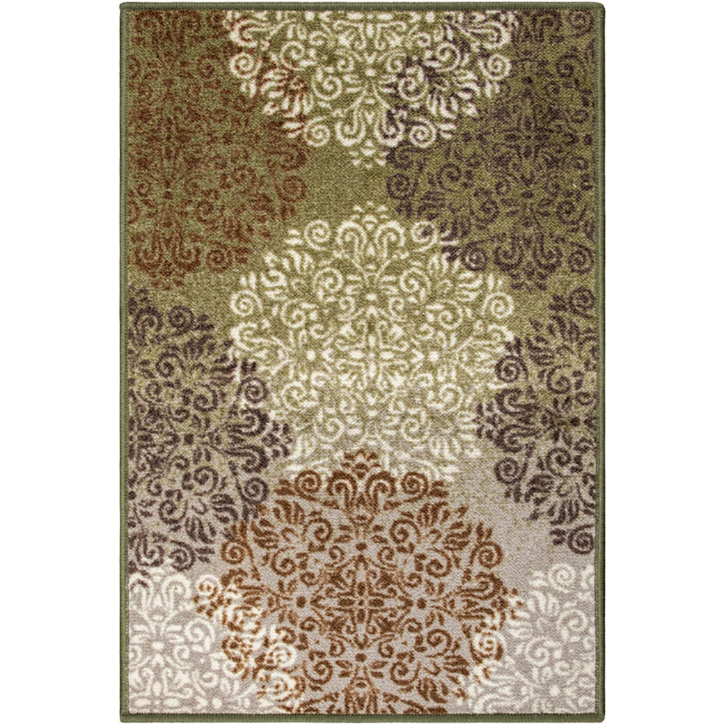 2' X 3' Greens And Browns Floral Power Loom Non Skid Area Rug