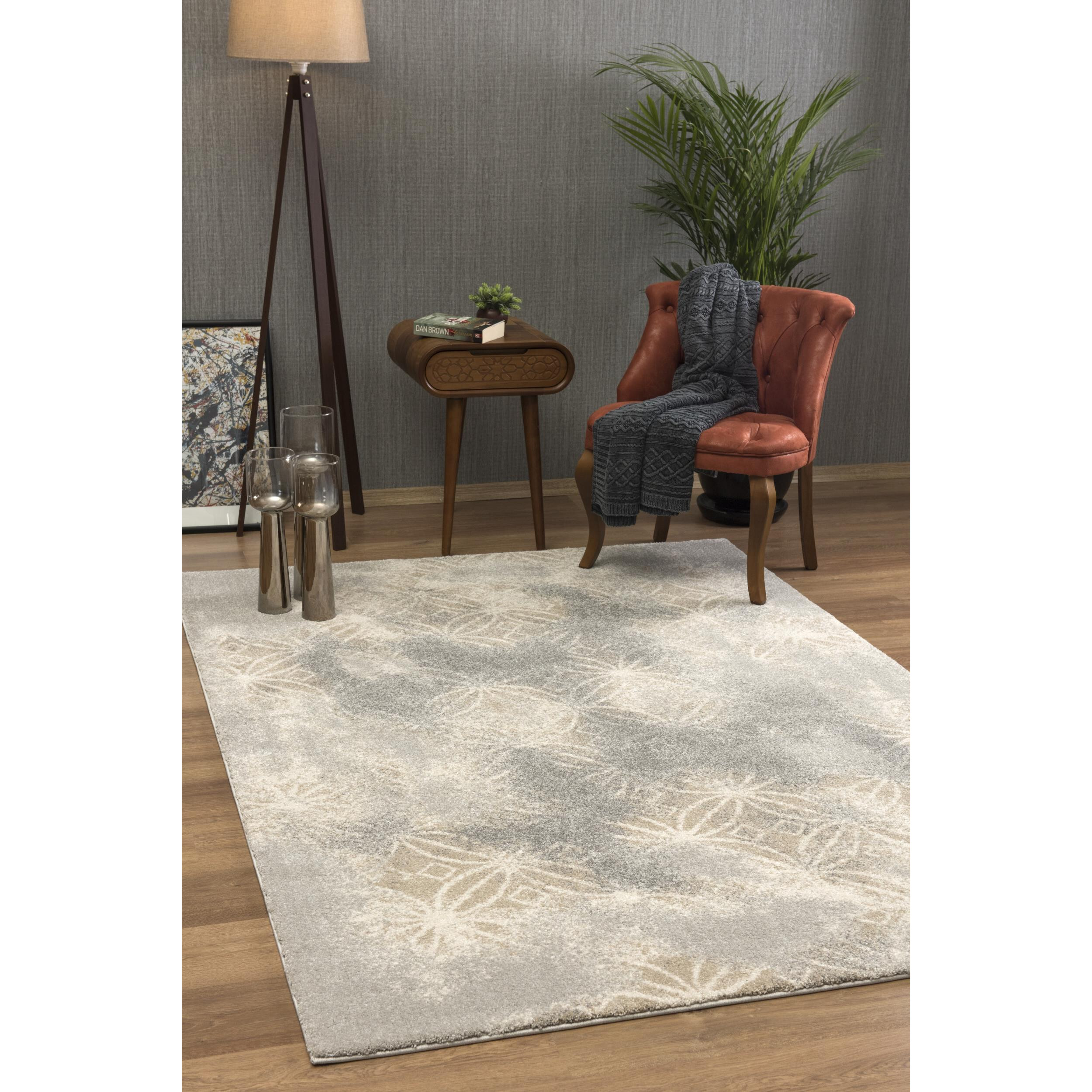 4' X 6' Light Grey Abstract Power Loom Stain Resistant Area Rug