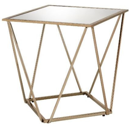 24"" Champagne And Silver Glass And Metal Square Mirrored End Table
