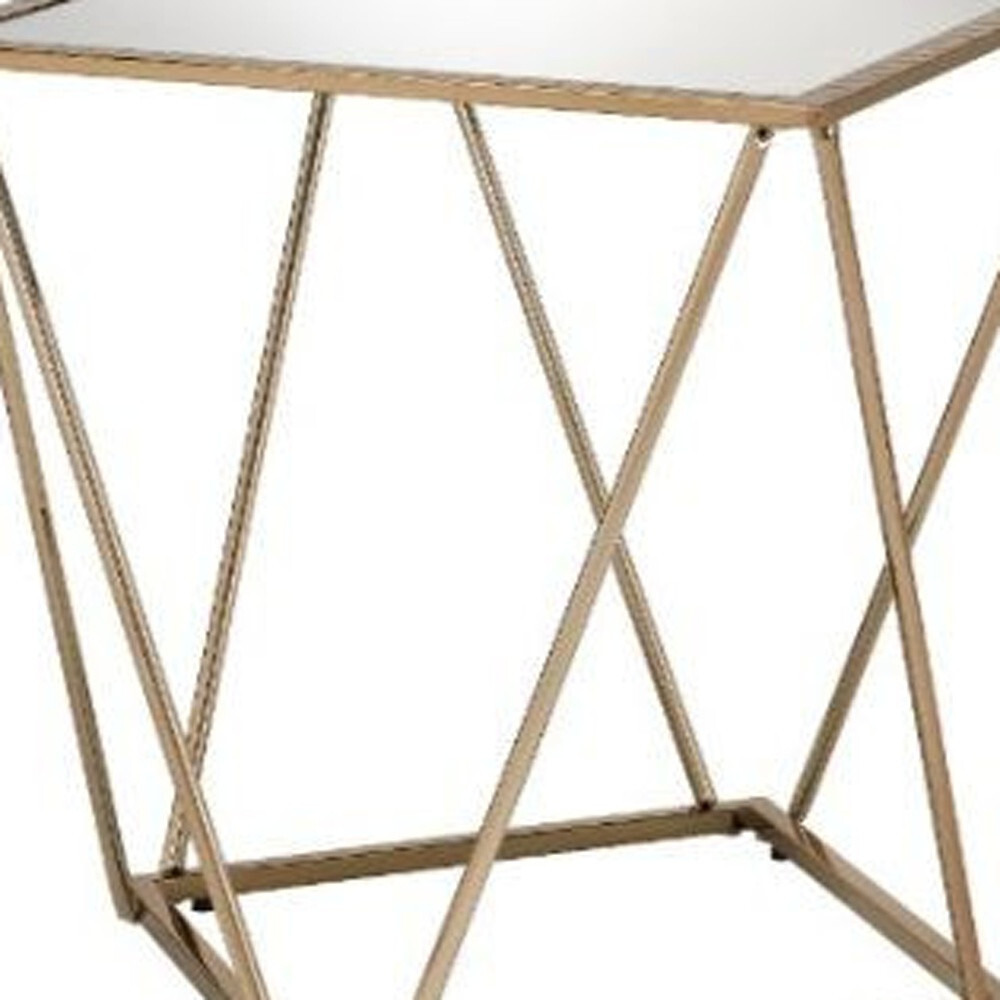 24"" Champagne And Silver Glass And Metal Square Mirrored End Table