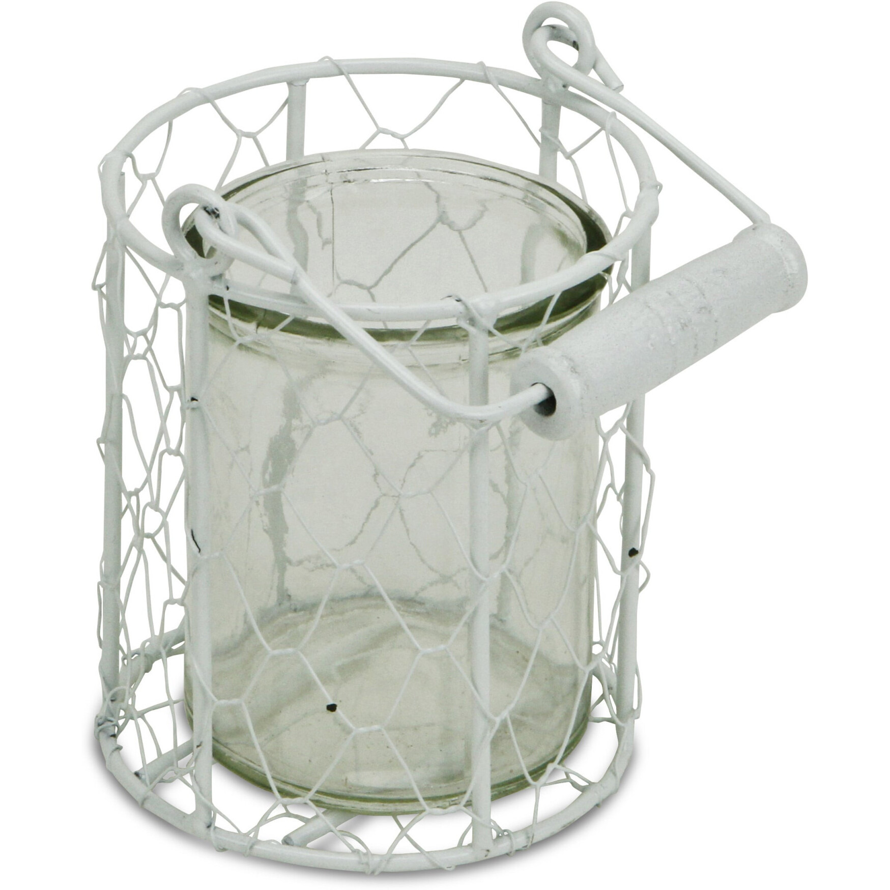 4"" White And Clear Wire Basket And Glass Jar