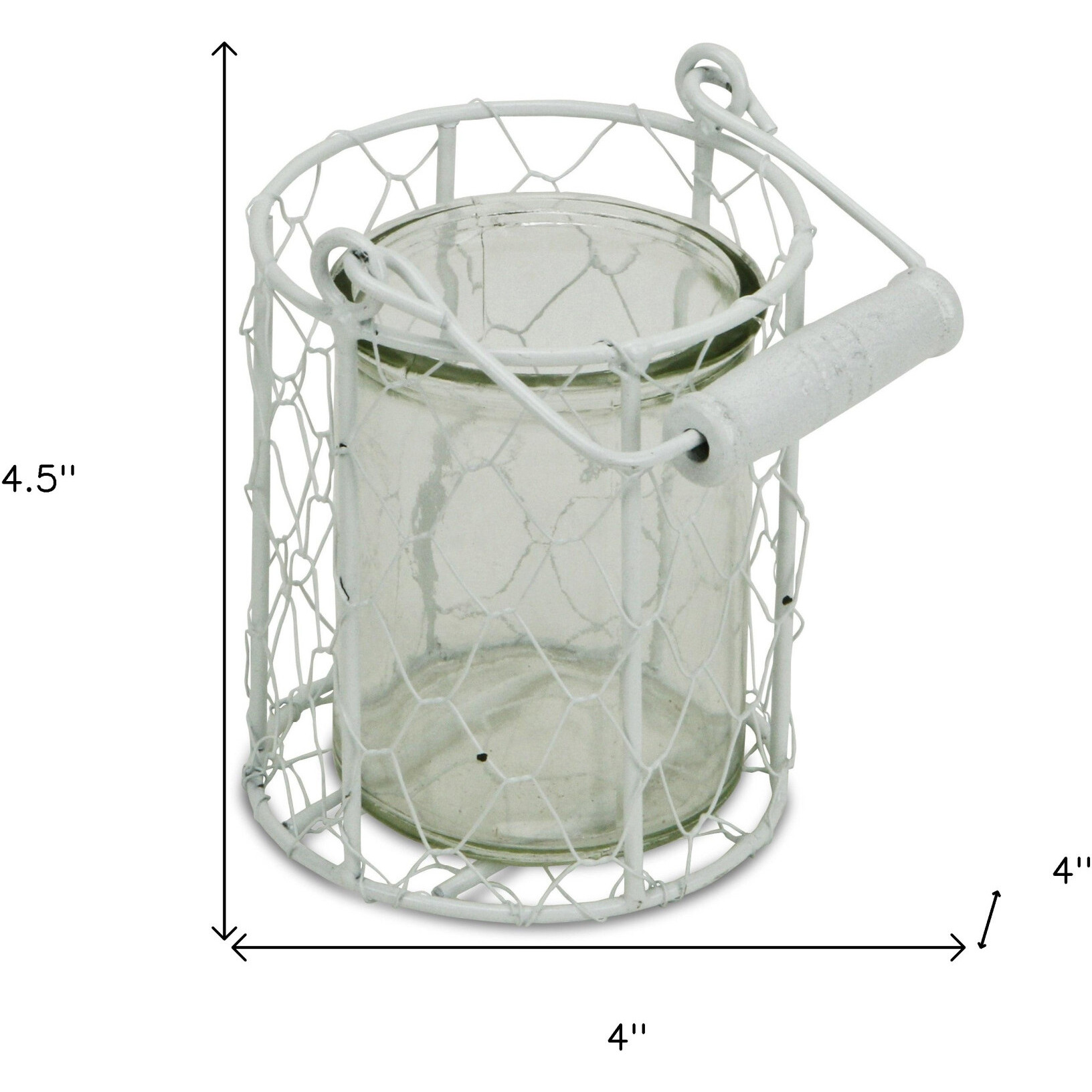 4"" White And Clear Wire Basket And Glass Jar