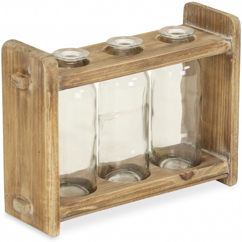 7"" Set Of Three Glass Jars In A Wood Rack