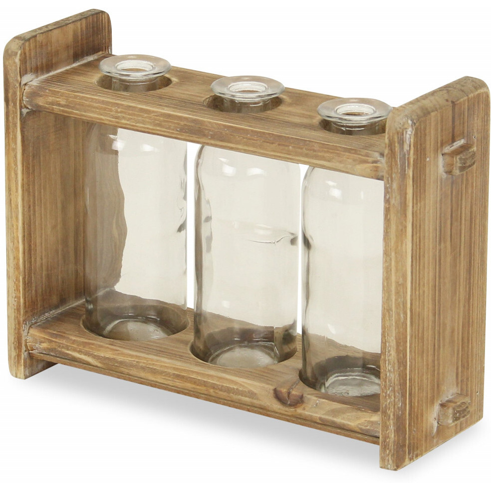 7"" Set Of Three Glass Jars In A Wood Rack