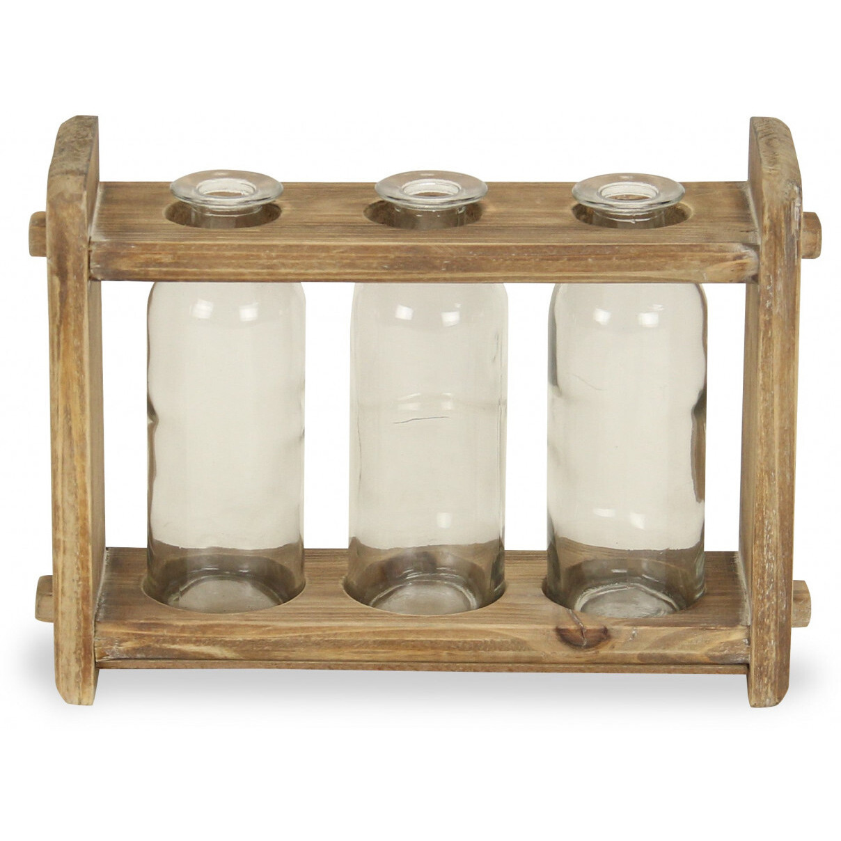 7"" Set Of Three Glass Jars In A Wood Rack