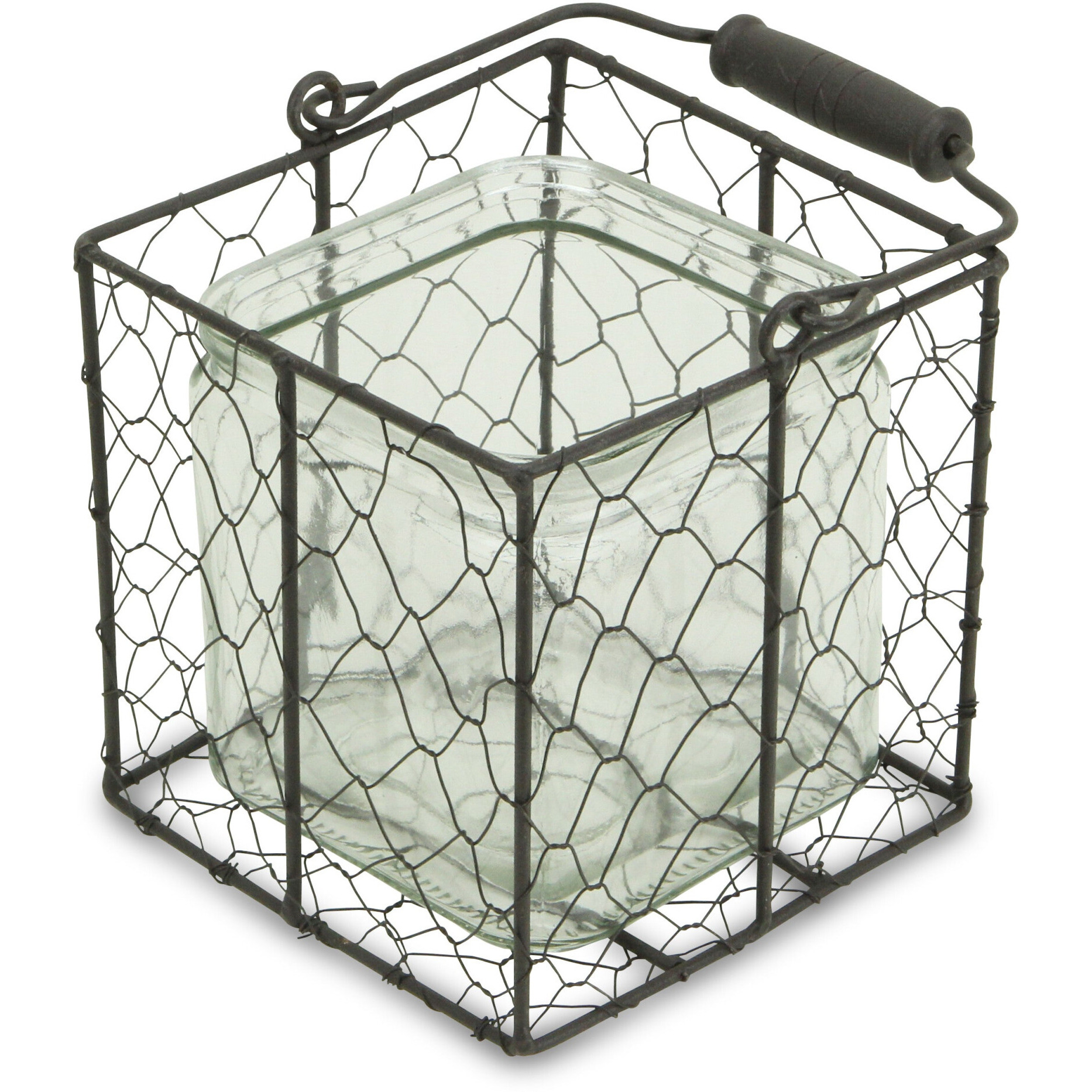 5.5"" Brown And Clear Square Wire Basket And Glass Jar