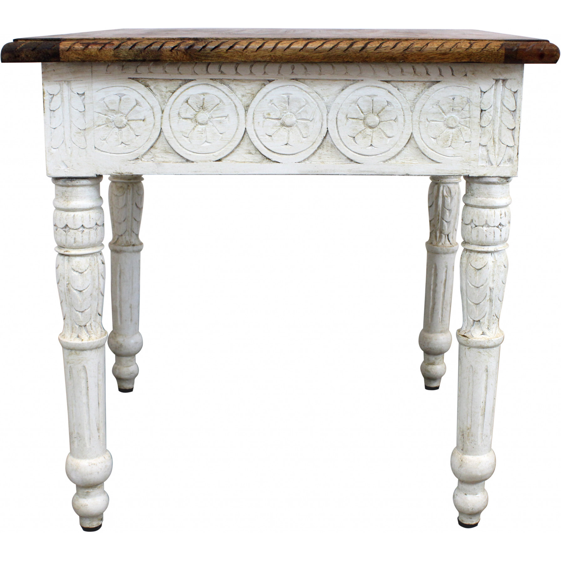 24"" Ivory And Brown Solid Wood Square End Table