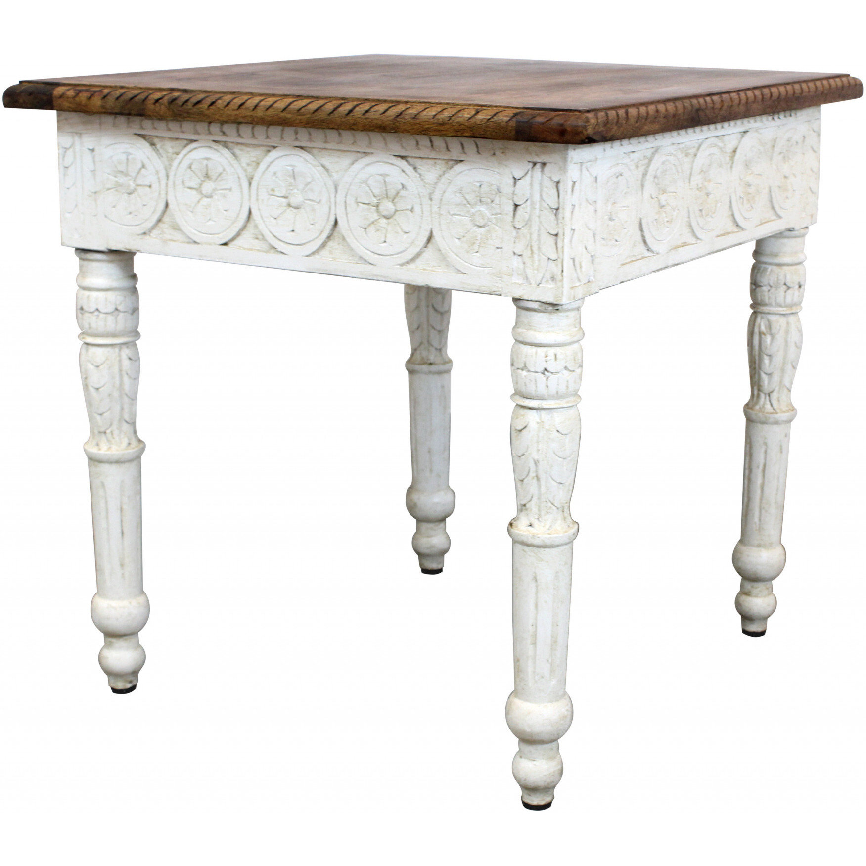 24"" Ivory And Brown Solid Wood Square End Table