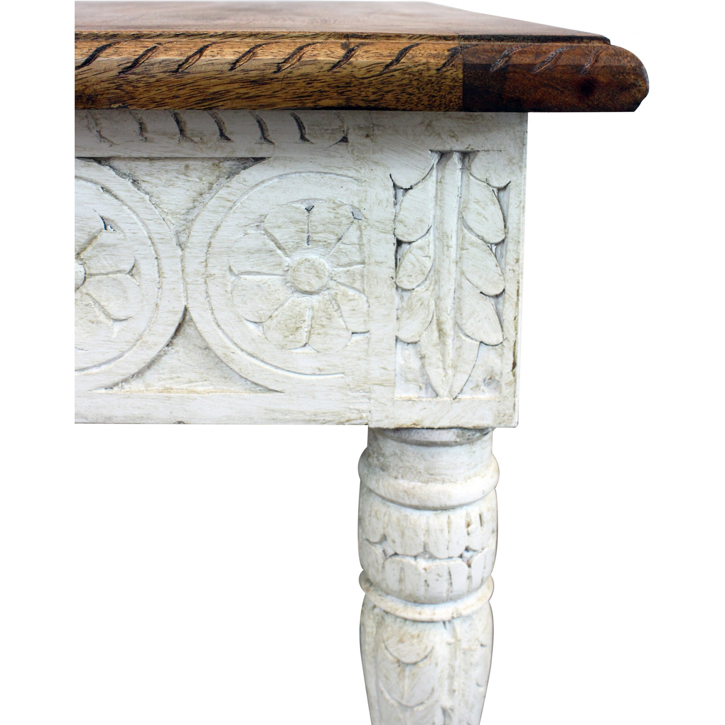 24"" Ivory And Brown Solid Wood Square End Table