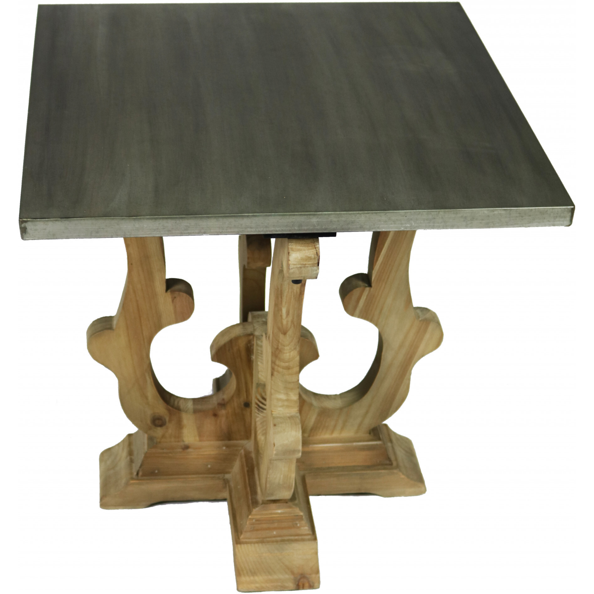 24"" Natural Brown And Gray Metal And Solid Wood Square End Table