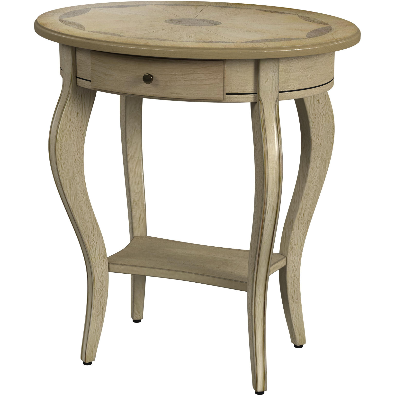 26"" Beige Manufactured Wood Oval End Table With Drawer And Shelf