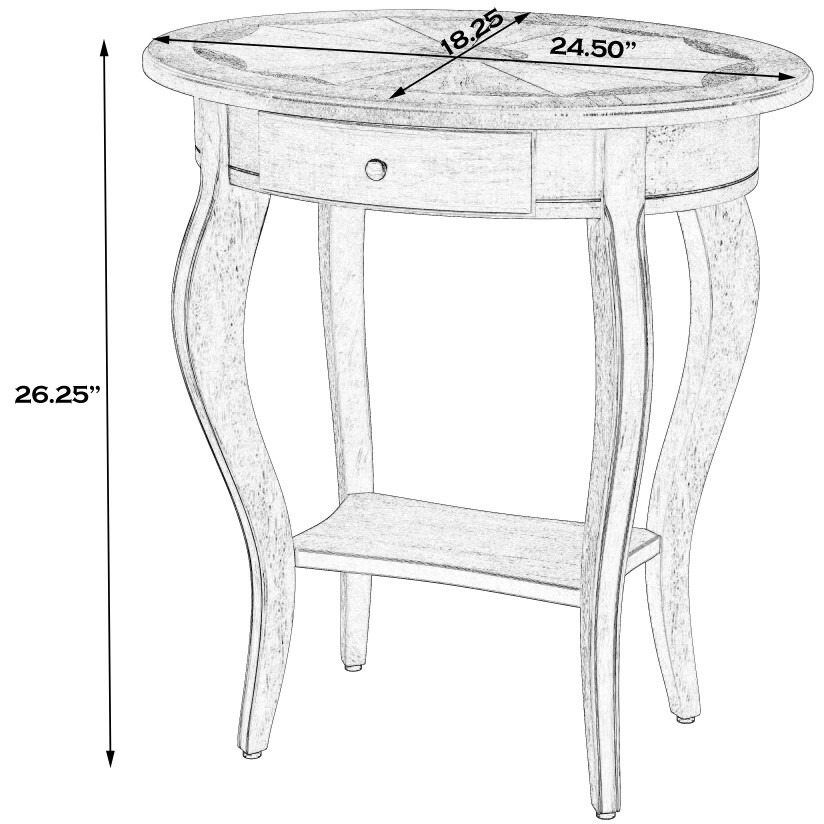 26"" Beige Manufactured Wood Oval End Table With Drawer And Shelf
