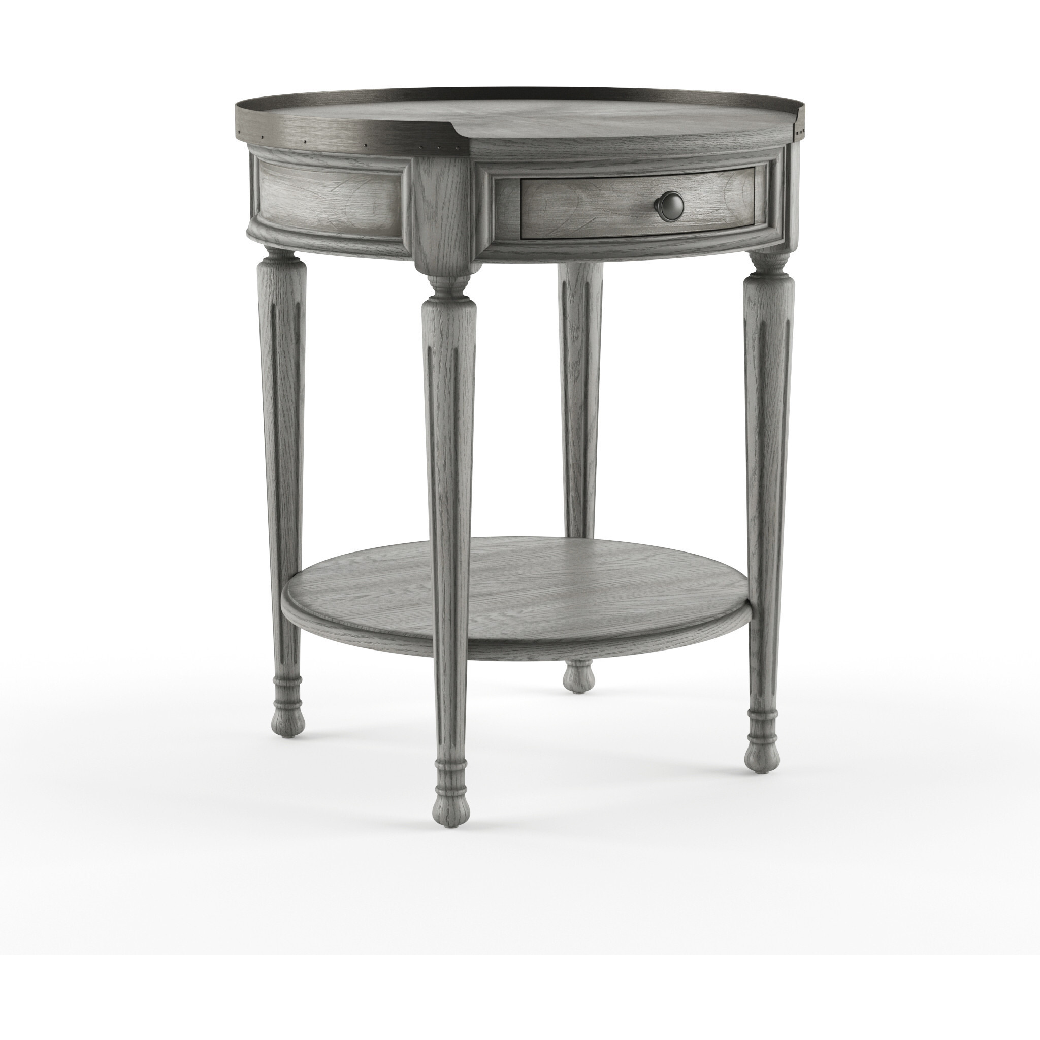 26"" Gray Manufactured Wood Round End Table With Drawer And Shelf