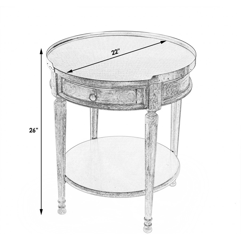 26"" Gray Manufactured Wood Round End Table With Drawer And Shelf