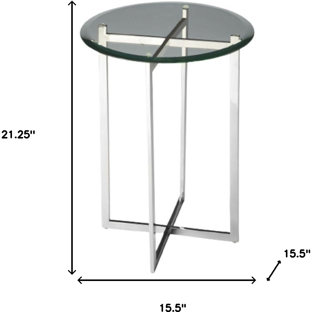 21"" Silver Geo Base And Glass Round End Table