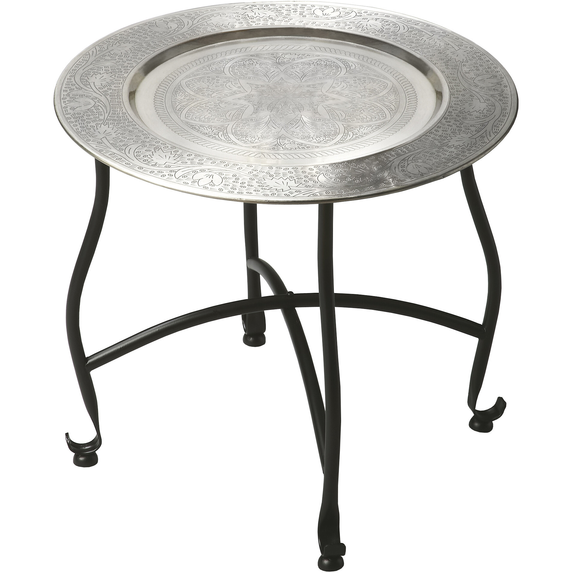 14"" Black And Silver Aluminum Round End Table