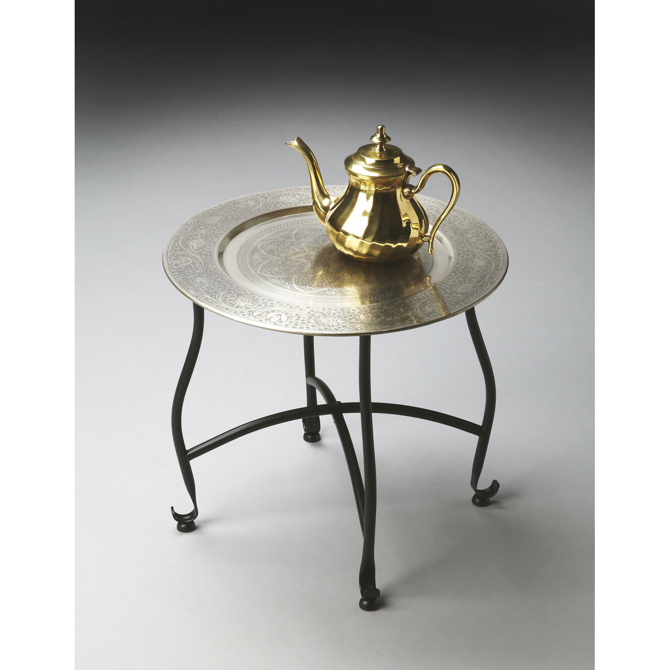 14"" Black And Silver Aluminum Round End Table
