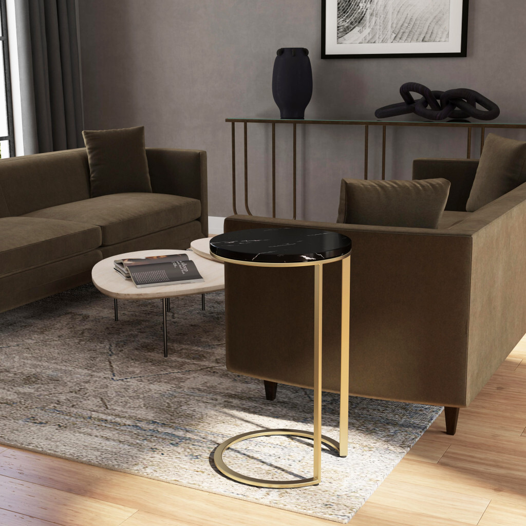 28"" Black Marble Round End Table
