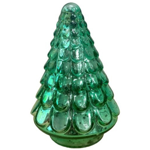 7"" Embossed Green Glass Christmas Tree Sculpture