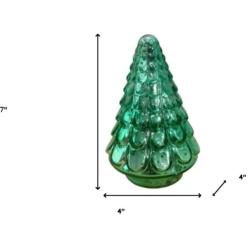 7"" Embossed Green Glass Christmas Tree Sculpture