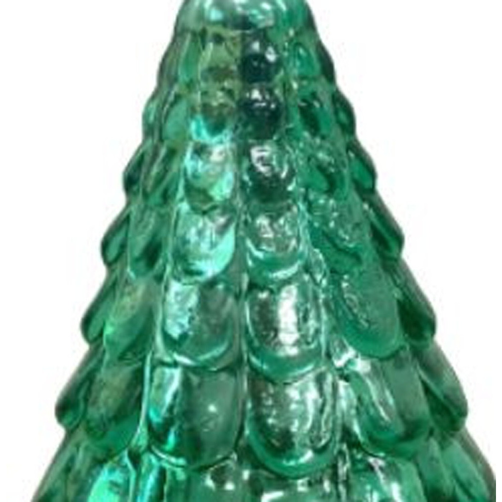 7"" Embossed Green Glass Christmas Tree Sculpture