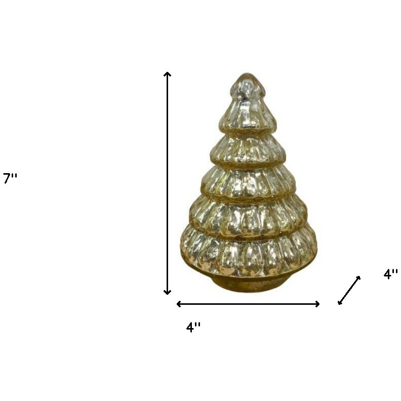 7"" Embossed Gold Glass Christmas Tree Sculpture