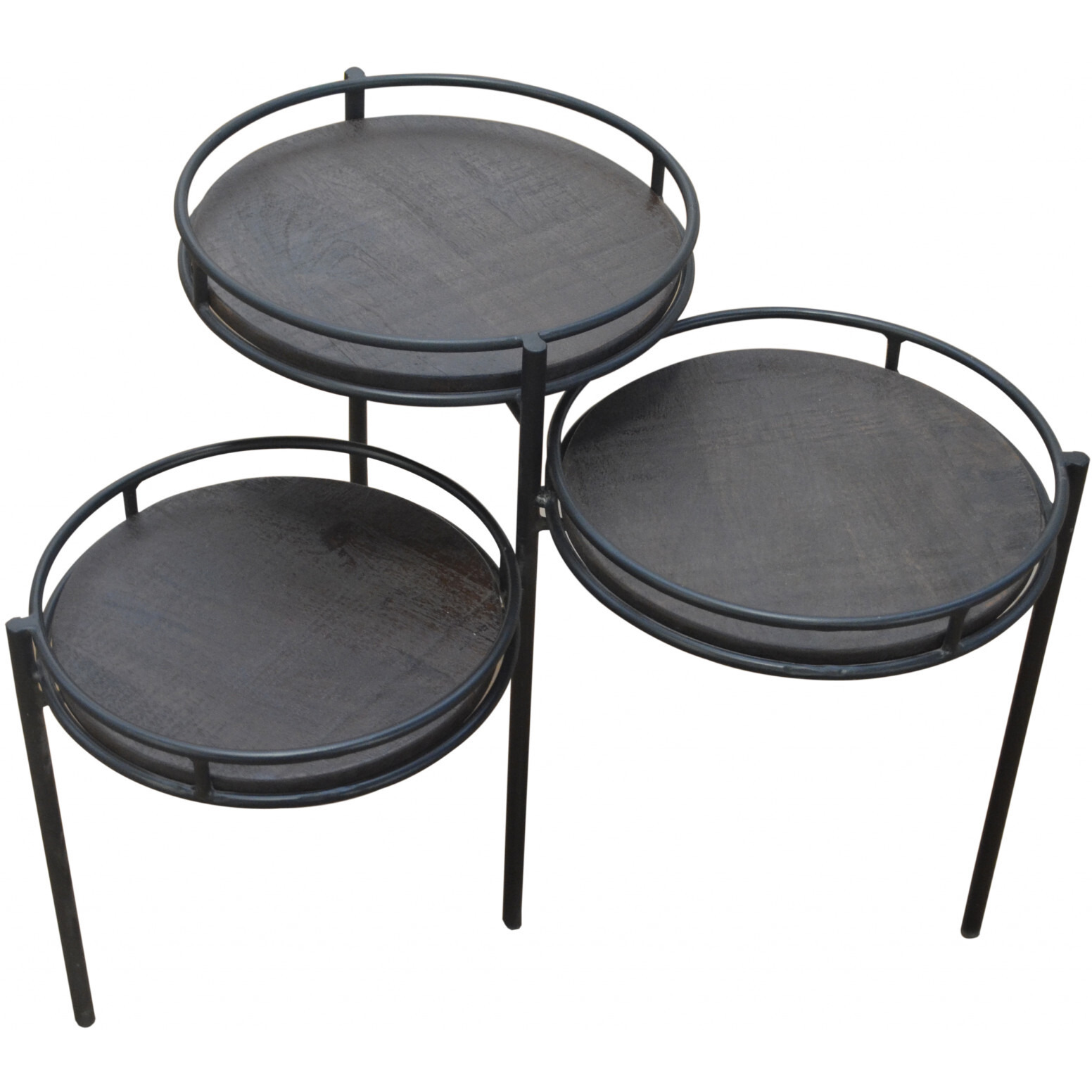 23"" Black Solid Wood And Iron Round End Table