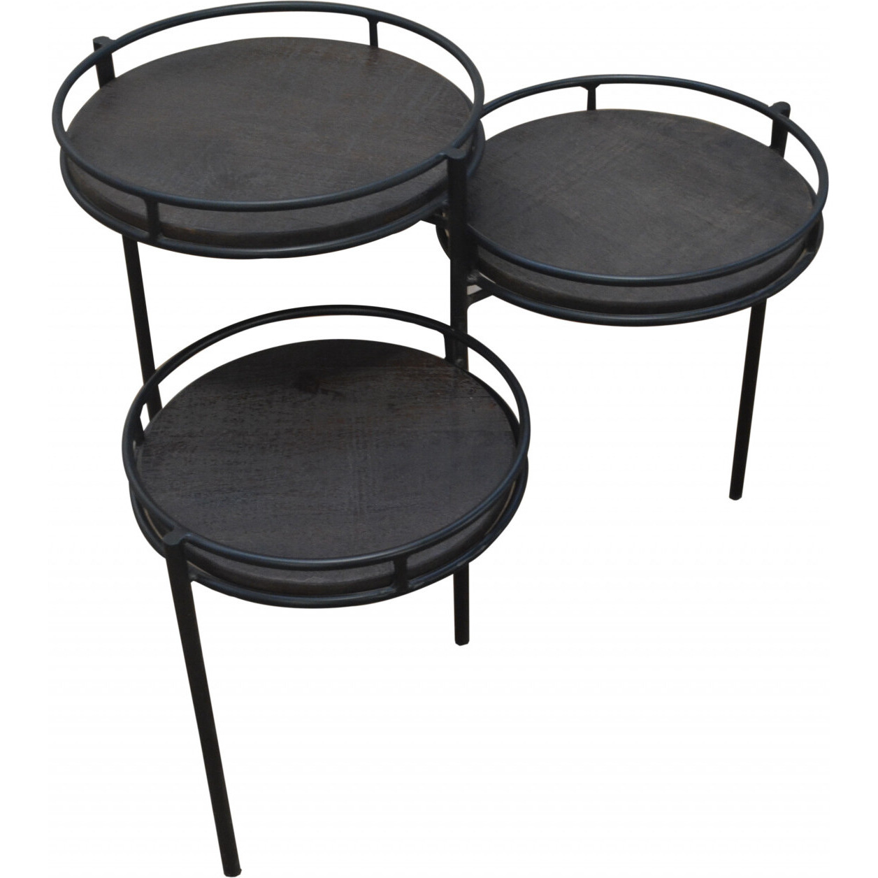 23"" Black Solid Wood And Iron Round End Table