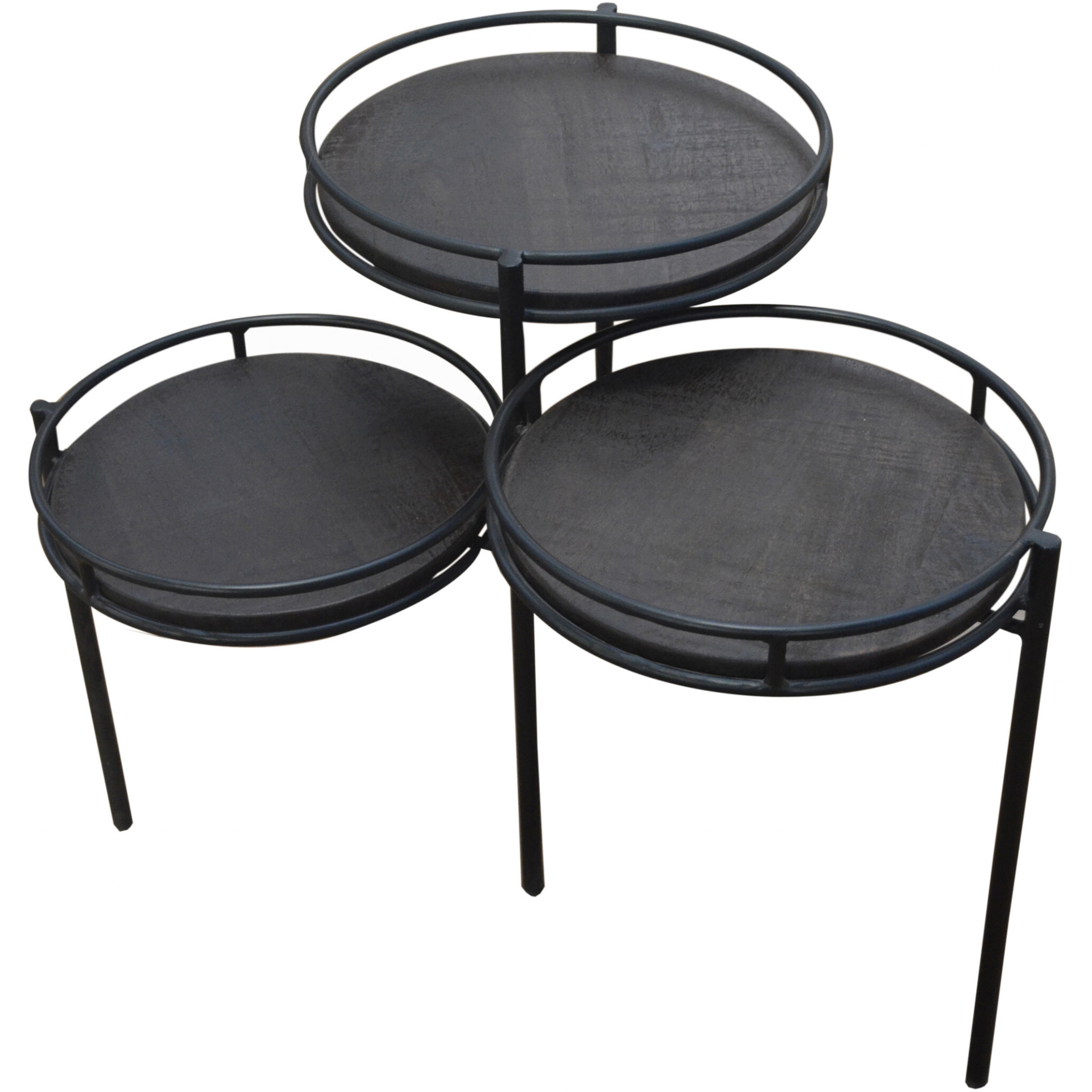 23"" Black Solid Wood And Iron Round End Table