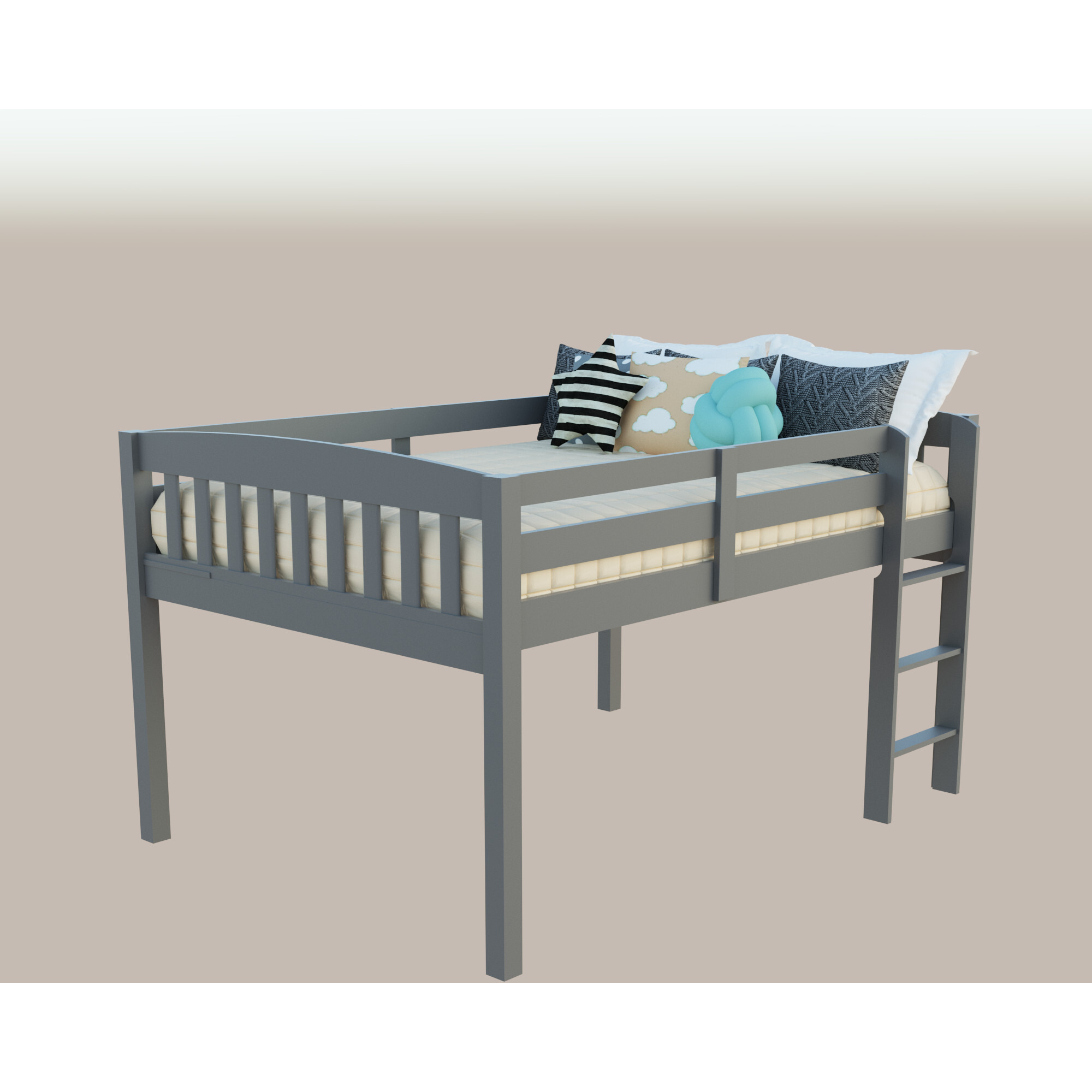 Grey Solid Wood Full Double Bed Frame