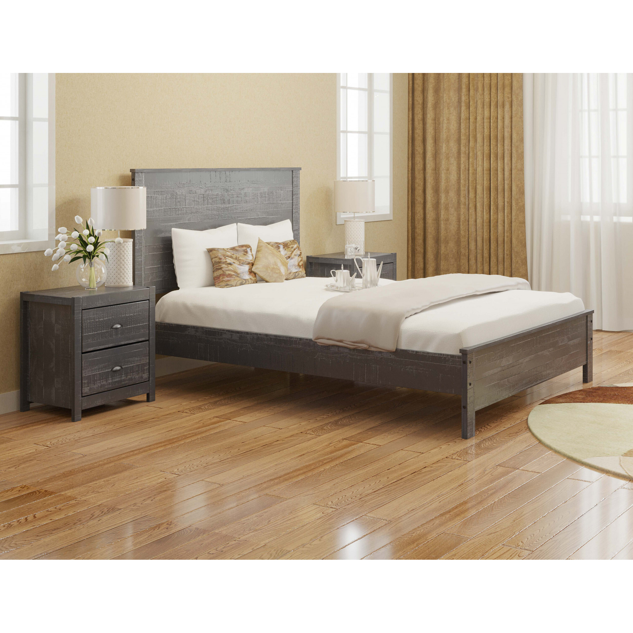 Grey Solid Wood Full Double Bed Frame