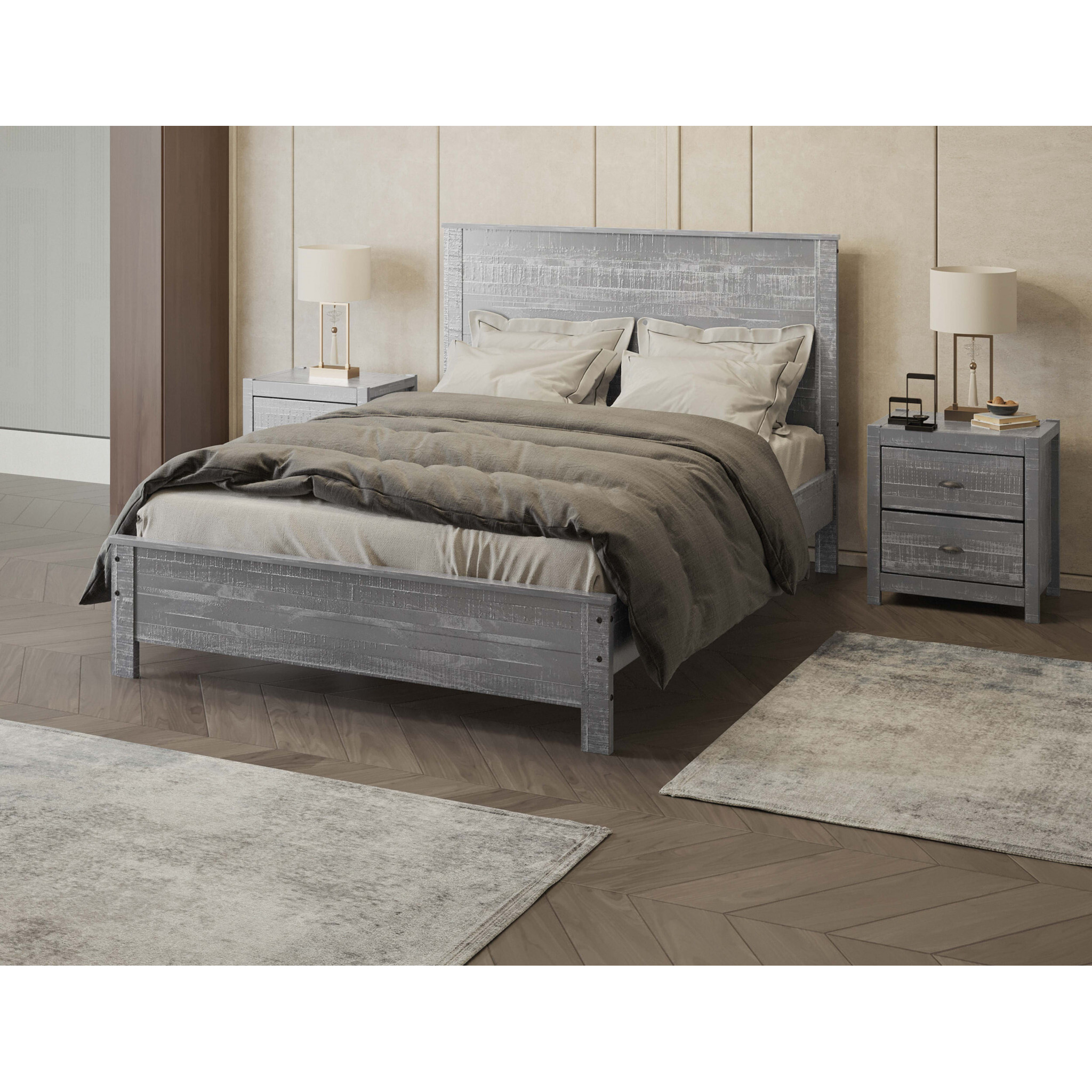 Grey Solid Wood Full Double Bed Frame