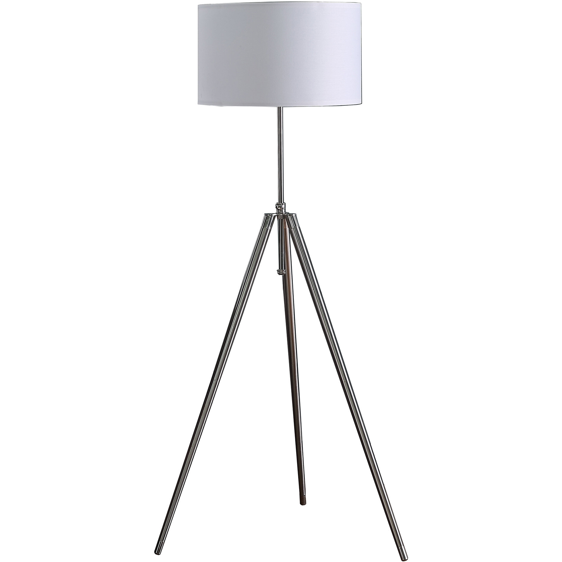 64"" Chrome Adjustable Tripod Floor Lamp With White Shade