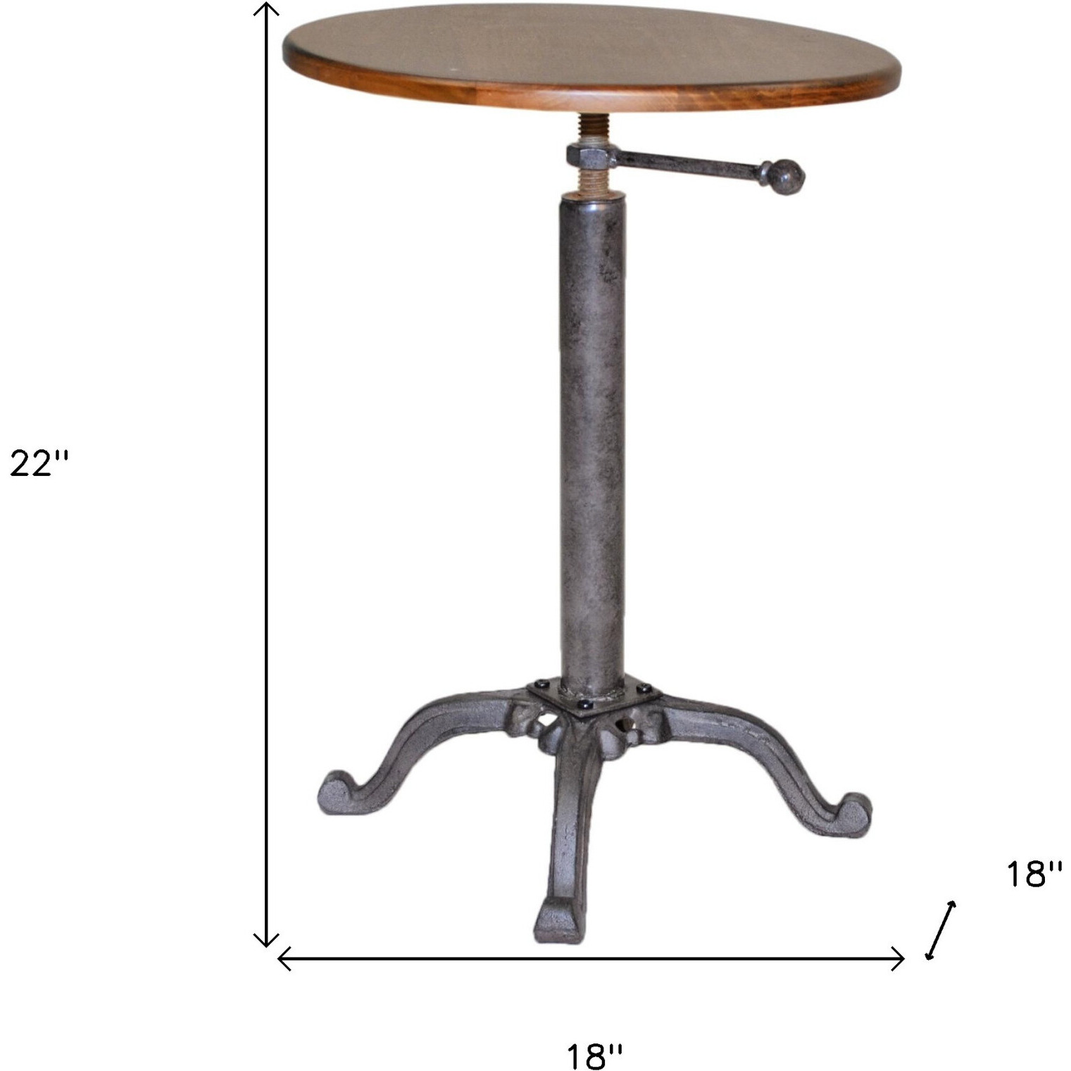 22"" Industrial And Chestnut Solid Wood Round End Table